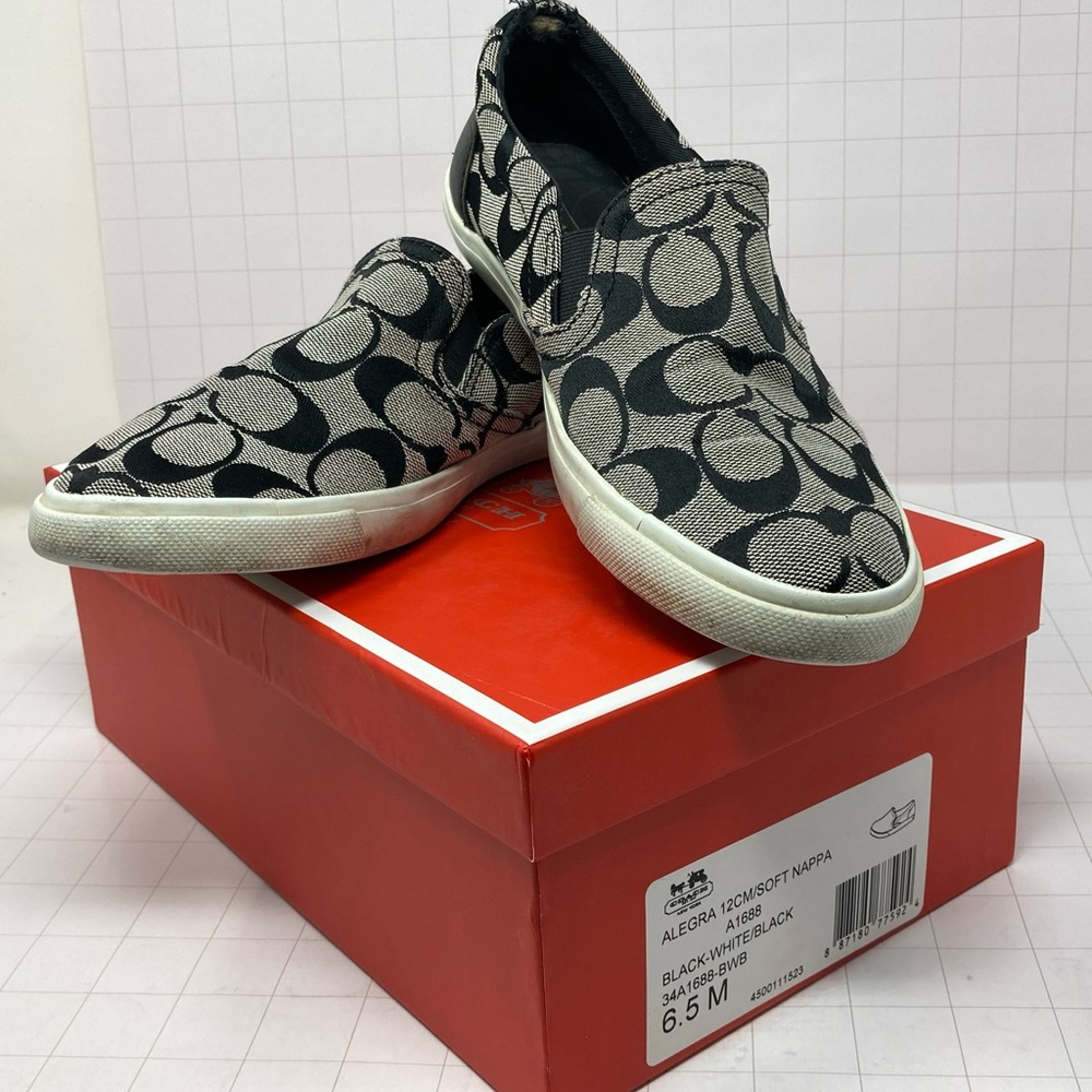 Coach Alegra Fabric Upper Black & Gray Slip On Flats Size 6.5